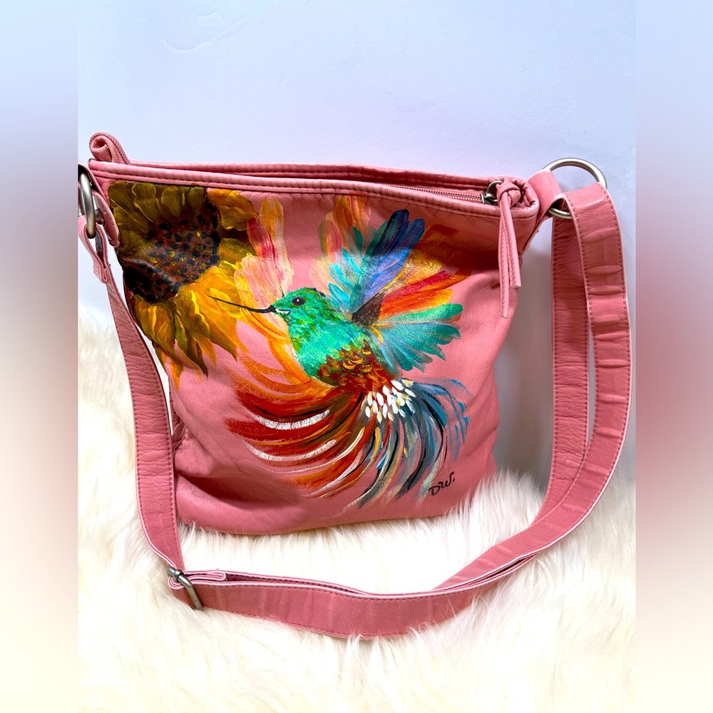 Hand Painted  Vegan leather Crossbody Bag Unbranded